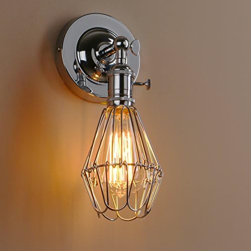 PathsOn Industrial Vintage Retro Rustic Bird Cage Wall Light Fittings Loft Bar Retro Sconce Wall Light Lamp Fixture with 4.1 Inch Metal Lampshade (Chrome)