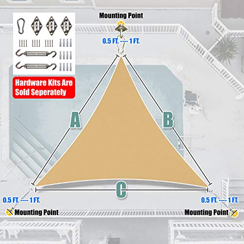 Amgo 16' X 16' X 16' Sand Beige Triangle Sun Shade Sail Canopy Awning Atapt16, 95% Uv Blockage, Water & Air Permeable, Commercial And Residential (Custom #TOP4