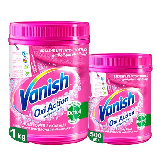 Vanish Oxi Action Fabric Stain Remover Powder 1kg+500g Coloured & White Clothes