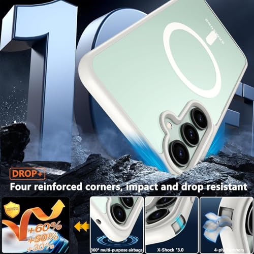 Image of DIZORO Samsung S25 Case,Compatible with MagSafe, Non Yellow Military-Grade Drop Protection & Hard PC Back Cover Slim Transparent Anti-Scratch Shockproof Phone Case (Magsafe White)