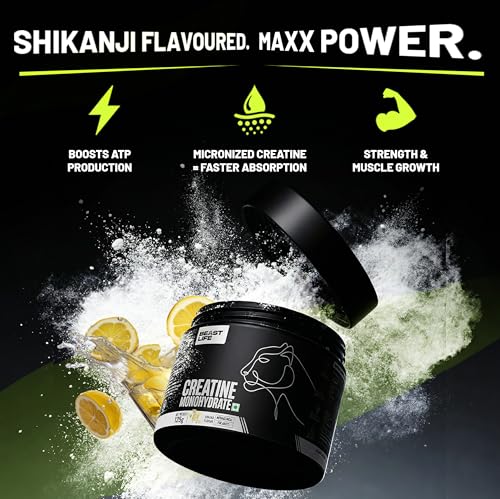 Image of BeastLife Micronised Creatine Monohydrate with Free Shaker | 125g | 33 Servings | Shikanji | NABL Lab Tested | Rapid Absorption for Muscle Strength & Athletic Performance | Super Micronised Creatine Powder
