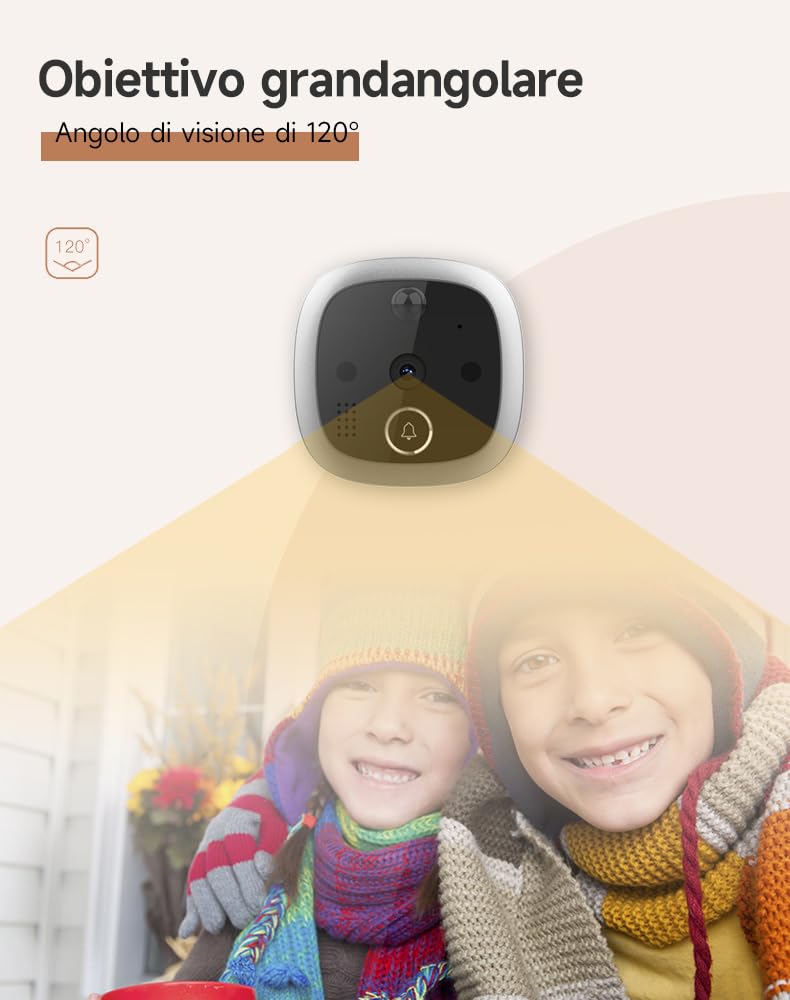 SPIONCINO DIGITALE WIFI SENZA FILI, 4,3" LCD, SENSORE DI MOVIMENTO H.24, FOTO/VIDEO, SILVER