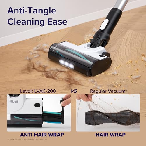 Levoit Cordless Vacuum Cleaner with Anti Hair Wrap, Powerful Up to 50 Mins, Lightweight Handheld Vacuum with over 99.9% Filtration Performance for Hardwood Floor Car Pet Hair, LVAC200
