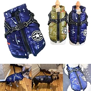 Komate Winter Dog Coat Jacket with Harness D Ring Waterproof Warm Pet Cat Puppy Coats Jacket Clothes Vest Reflective Padded Dog Costume Apparel Snowsuit Clothing for Small Medium Dogs (S, Blue)