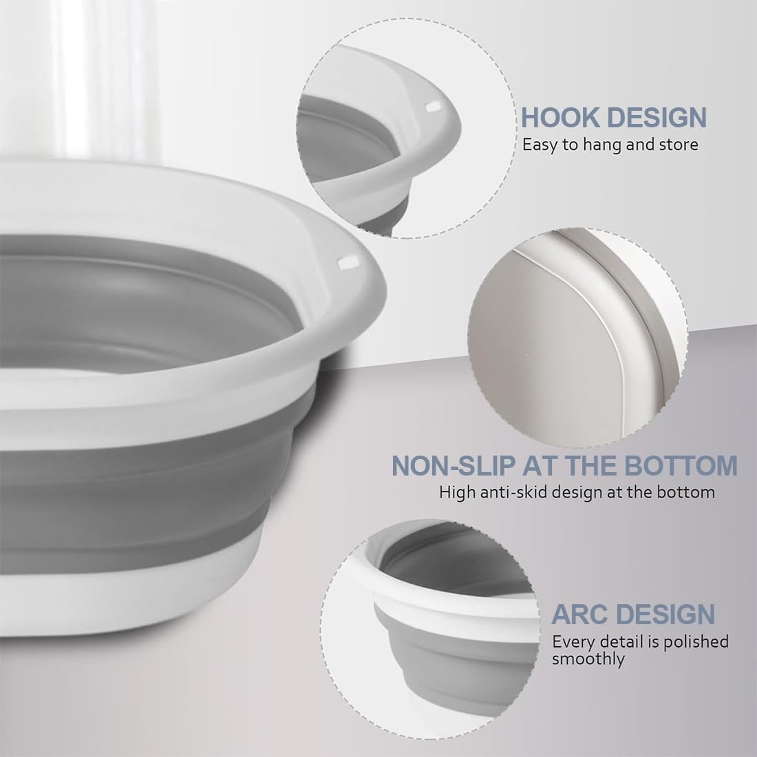 ZKGYUS Bassine Pliable, Bassine Retractable seau pliable en silicone sain et inodore, Bol à Vaisselle Ronds Pliable Cuvette peu Encombrant pour Voyage Camping et Cuisine,23 * 25cm