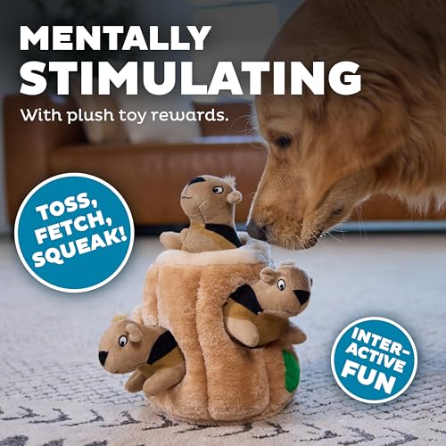 Image of Outward Hound Hide-A-Squirrel Dog Toy - Interactive 2‑in‑1 Plush Puzzle with 3 Squeaky Removable Squirrels, Large