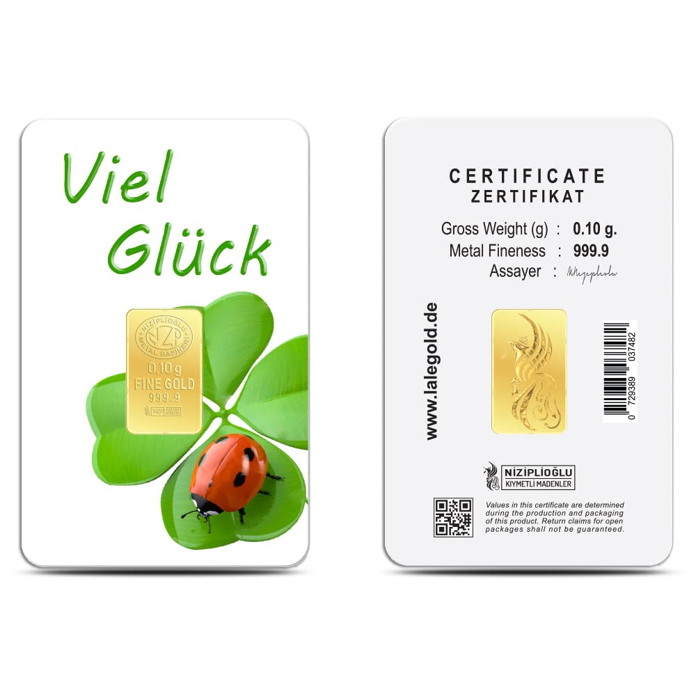 Goldbarren 0.1 Gramm Top - Geschenk Feingehalt 999,9 Goldbarren 0,10g. (Viel Glück)