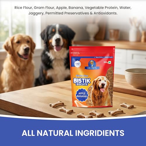 Image of Dr. Pets Pack of 2 (900g Each) Bistik Dog Biscuits Apple Banana Flavor | Gluten Free Dog Treats | Crunchy Daily Snacks for Puppies & Adult Dogs | Natural Ingredients | Supports Digestion & Bone Health