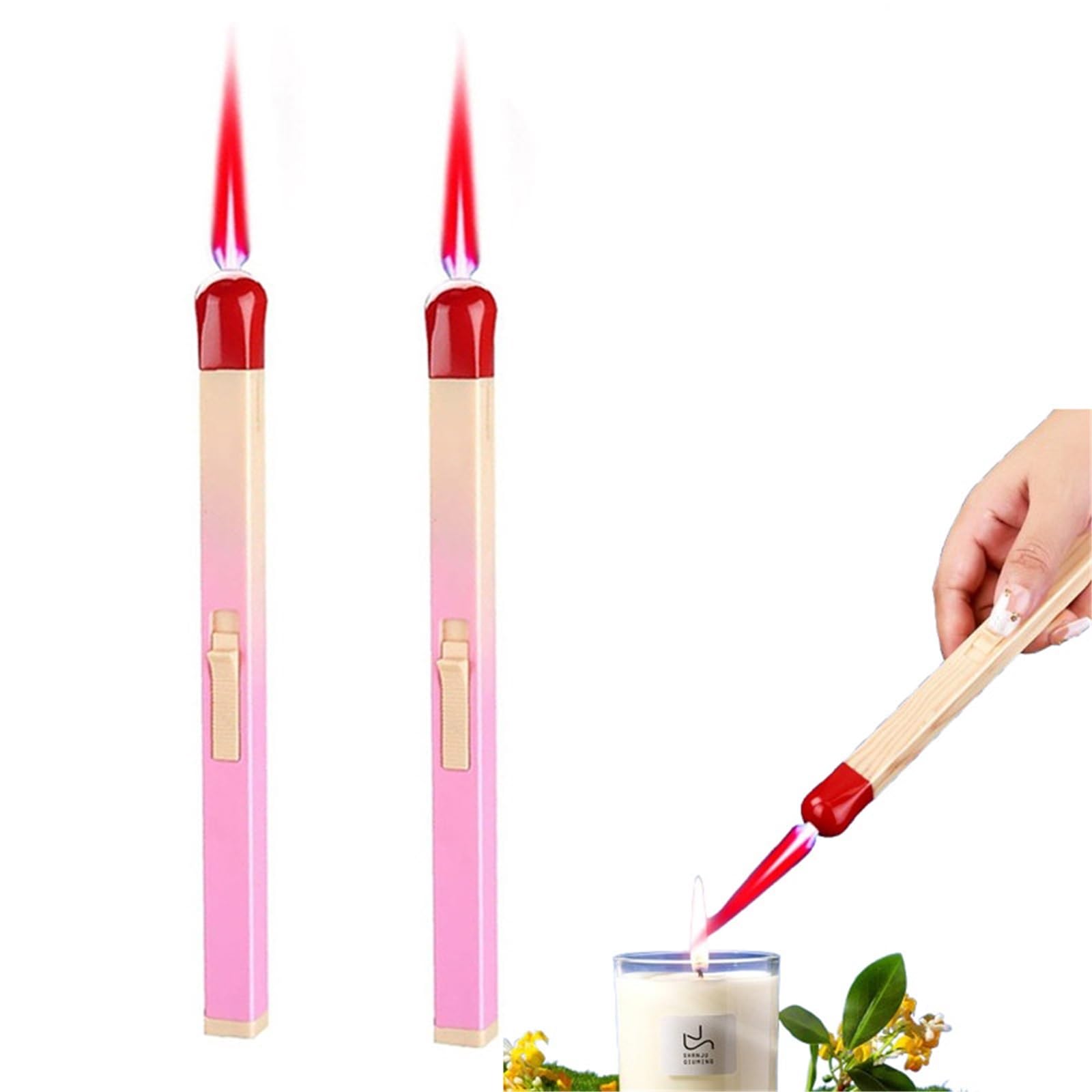 Lot de 2 briquets au butane multi-usages, flamme coupe-vent avec flamme réglable, rechargeable et long, idéal pour la cuisine, l'intérieur et l'extérieur