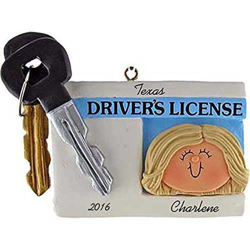 Driver's License Personalized Christmas Ornament - Female - Blonde Hair - Handpainted Resin - 2.75" Tall - Free Customization by Calliope Designs