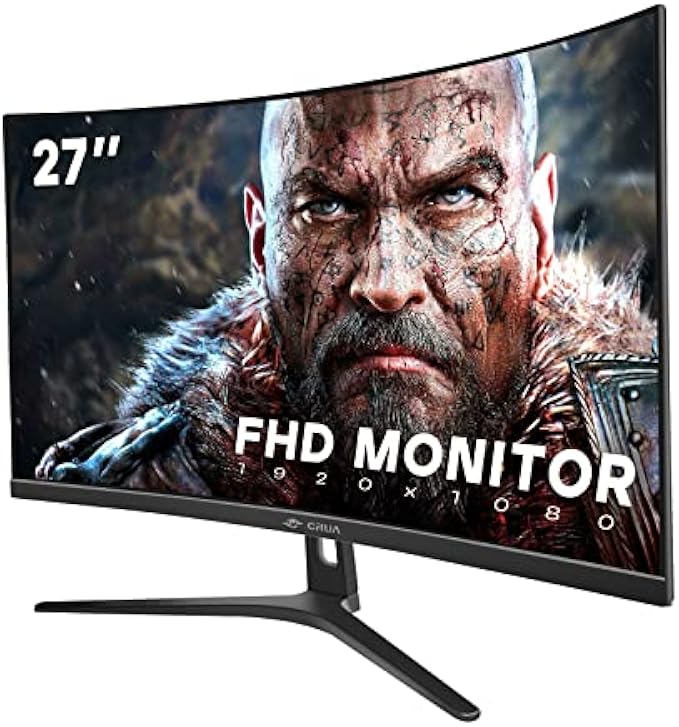 CRUA 27 吋 144hz/165HZ 曲面電競顯示器,全高清 1080P 1800R 無框電腦顯示器,1ms GTG 附 FreeSync 低動態模糊,眼部護理,VESA,DisplayPort,HDMI,黑色