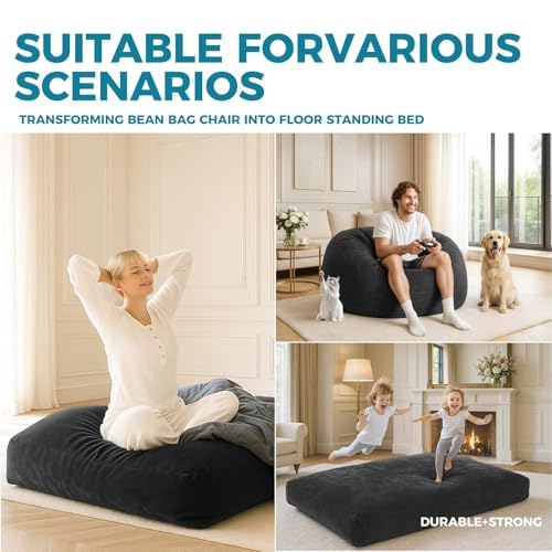 Image of Big Bean Bag Chairs for Adults,Bean Bag with Filler Included,Memory Foam Bean Bag,Giant beanbag,Suitable for Reading Chairs in Living Room, Bedroom and Dormitory. (Black, Bean Bag Bed)