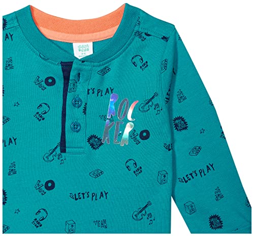 Image of miniklub Boys Blue Printed Henley Neck Pure Cotton T-Shirt