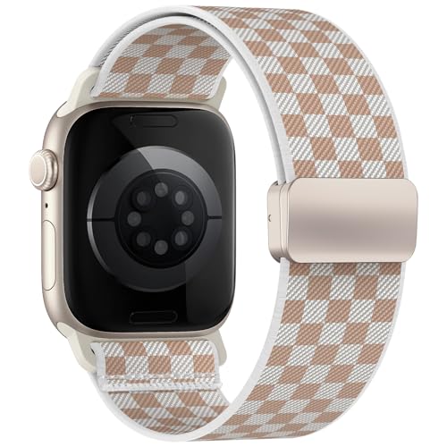 Image of Stretchy Band Compatible with Apple Watch Bands 40mm 38mm 41mm 42mm 44mm 45mm 46mm 49mm Women Men,Magnetic Clasp Nylon Elastic Sport Strap for iWatch Series 11 10 9 8 7 6 5 4 3 SE SE2 SE3 Ultra