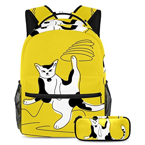 Sac à dos en forme de chat multicolore ultra léger, ensemble scolaire deux pièces