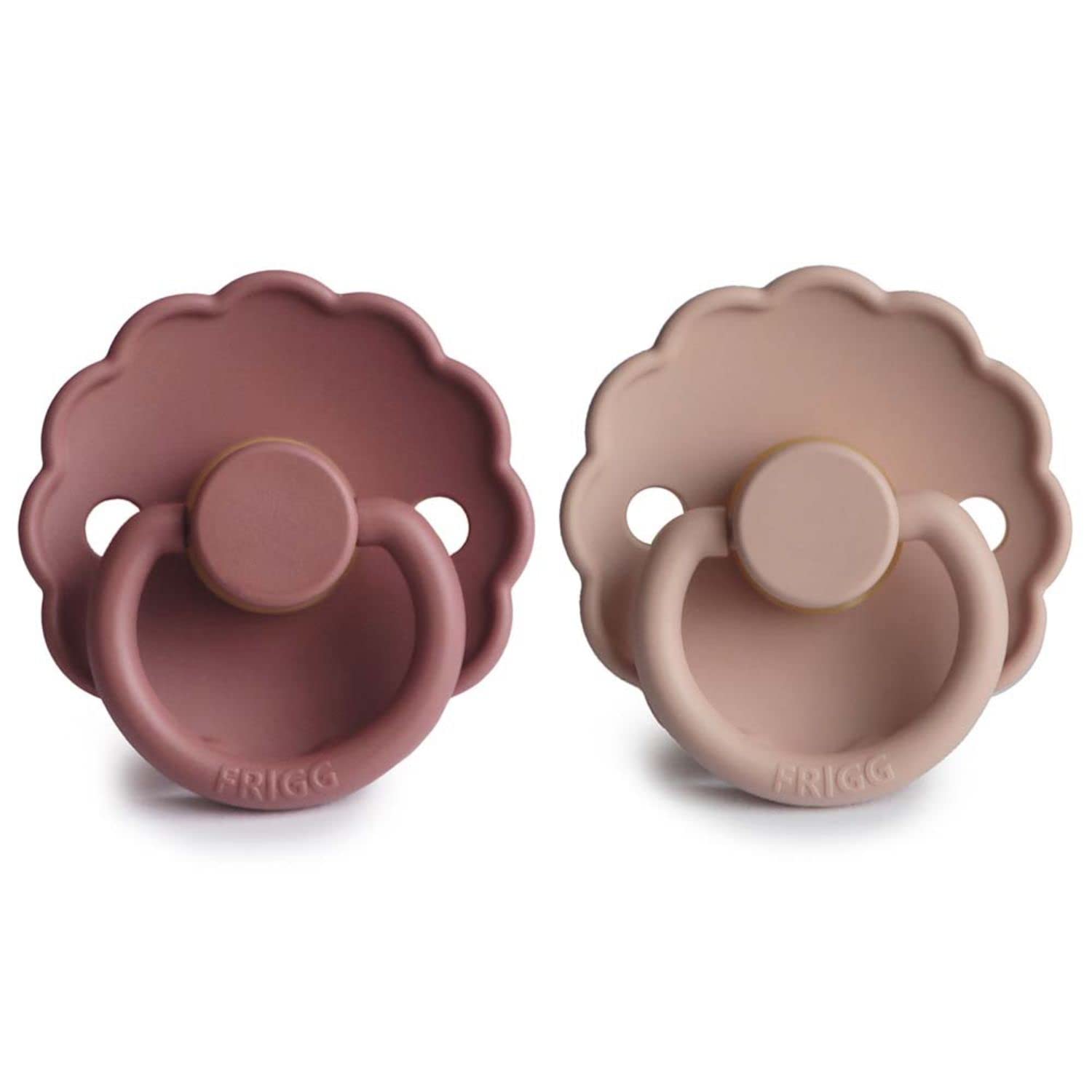 FRIGG Daisy látex chupete 2-Pack | Chupete de goma natural | Fabricado en Dinamarca | Sin BPA | Tetina simétrica tipo cereza | (Blush/Woodchuck, Talla 2 (6-18 Meses)) - 3