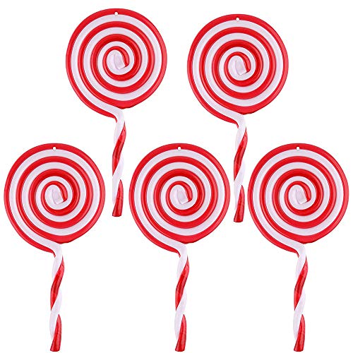Jixista Ornements de Sucette de Noël Cannes en Plastique Bonbons Décoration Darbre de Noël Canne en Sucre Ornement d'arbre de Noël Décorations de Noël Blanches et Rouges pour Fête à la Maison 5PCS Cover