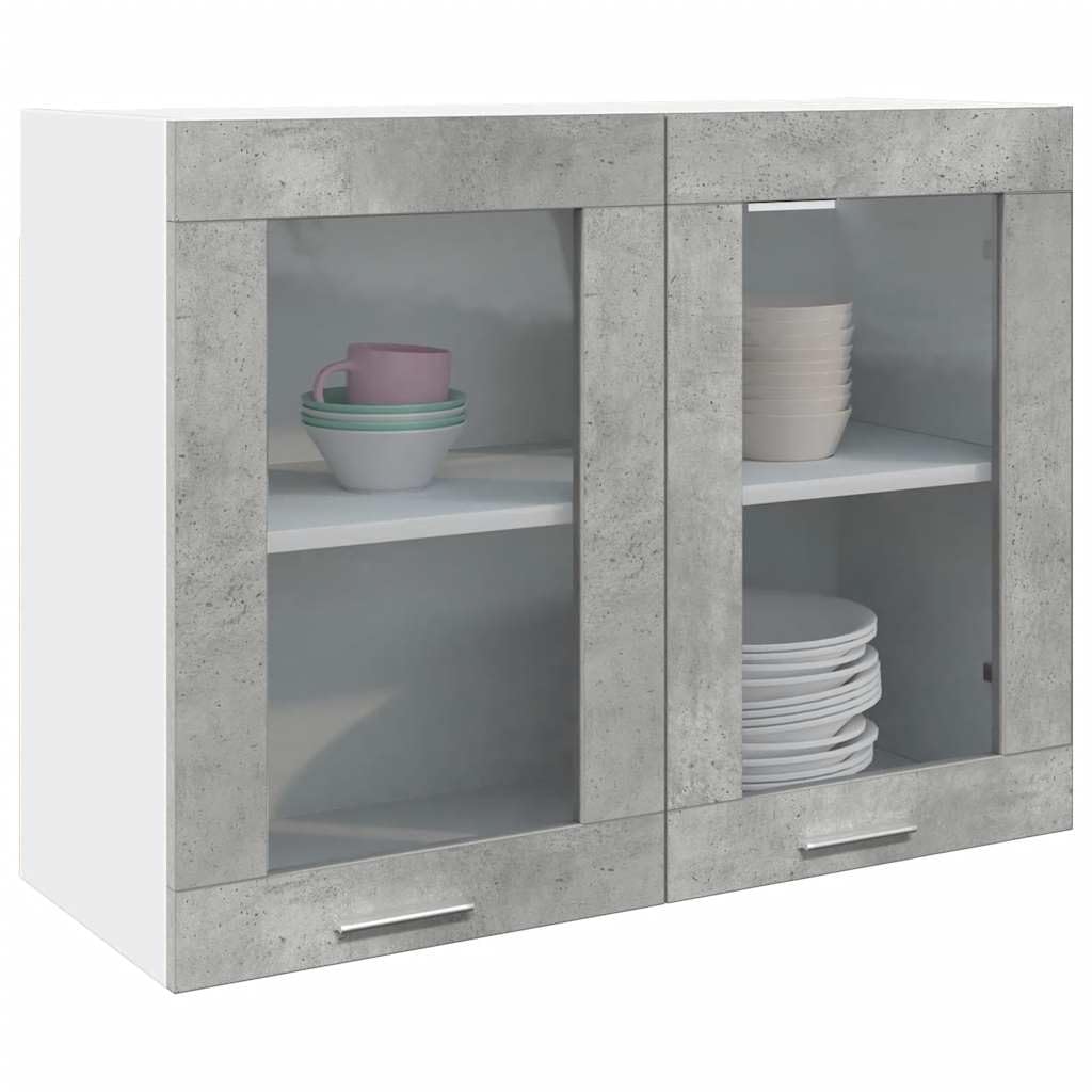 vidaXL Armoire Murale en Verre Lyon, Gris Béton, 80x31x60 cm, Bois d’ingénierie & Verre, Meuble Suspendu, Armoire pour Salle de Bain & Cuisine, Organisateur Maison