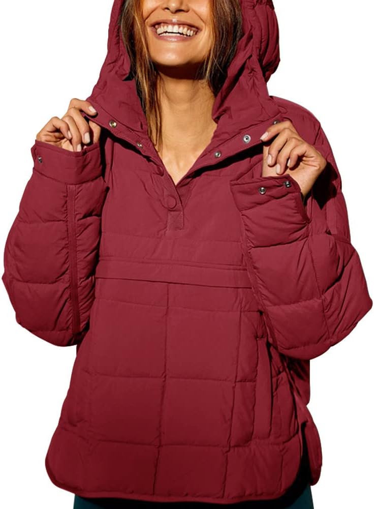 chouyatou Women's Quilted Pullover Puffer Jacket Packable Hooded Oversize Winter Coat Tops