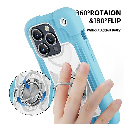 Image of MARKILL Compatible with iPhone with Built-in 360Rotating Ring Stand, Military Grade Drop Protection Full Body Rugged Heavy Duty Case Durable Cover (Ice Blue, iPhone 15 Pro Max 6.7 inch)