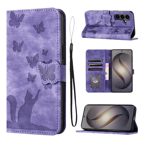 LSPCASA Coque pour Samsung Galaxy S26 Plus Housse de Protection Premium PU Cuir Portefeuille Protection avec Porte Carte Fonction Support Flip Cover Chat...