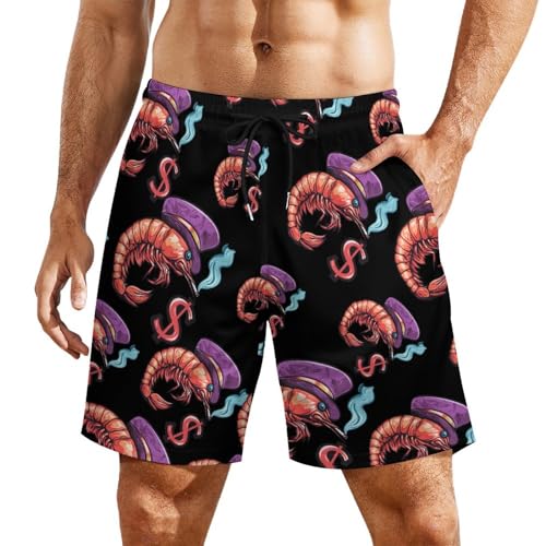 Shrimp Pimp Cherry Shrimp Mens Swim Trunks Quick Dry Beach Board Shorts with Pockets