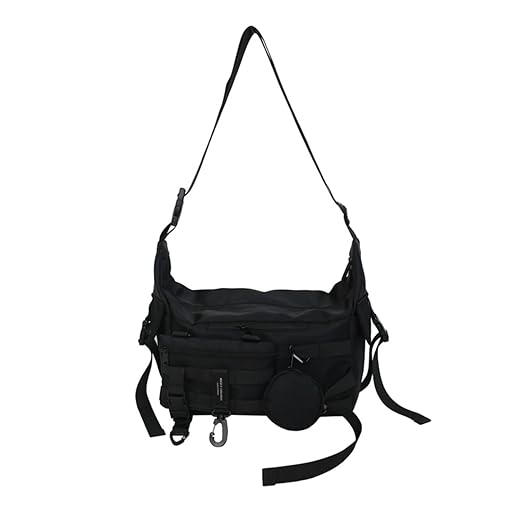 Techwear Crossbody Messenger Bag Japanese Harajuku Alt Emo Shoulder Bag Cool Hip Hop Goth Punk Streetwear (Black,One Size)