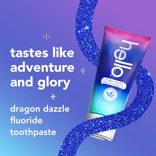 Image of Hello Dragon Dazzle Blue Raspberry Kids Toothpaste, Fluoride Toothpaste, Ages 2+, No Artificial Sweeteners, No SLS, Gluten Free, Vegan, Pack of 12, 4.2 OZ Tubes