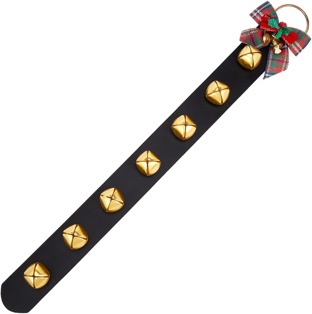 GORGECRAFT 20 Inch Hanging Sleigh Bells PU Leather Strap Belt Black Christmas Jingle Bells Party Hanging Ornaments Shopkeepers Security for Door Knob Hanger Dog Training Holiday Home Decor