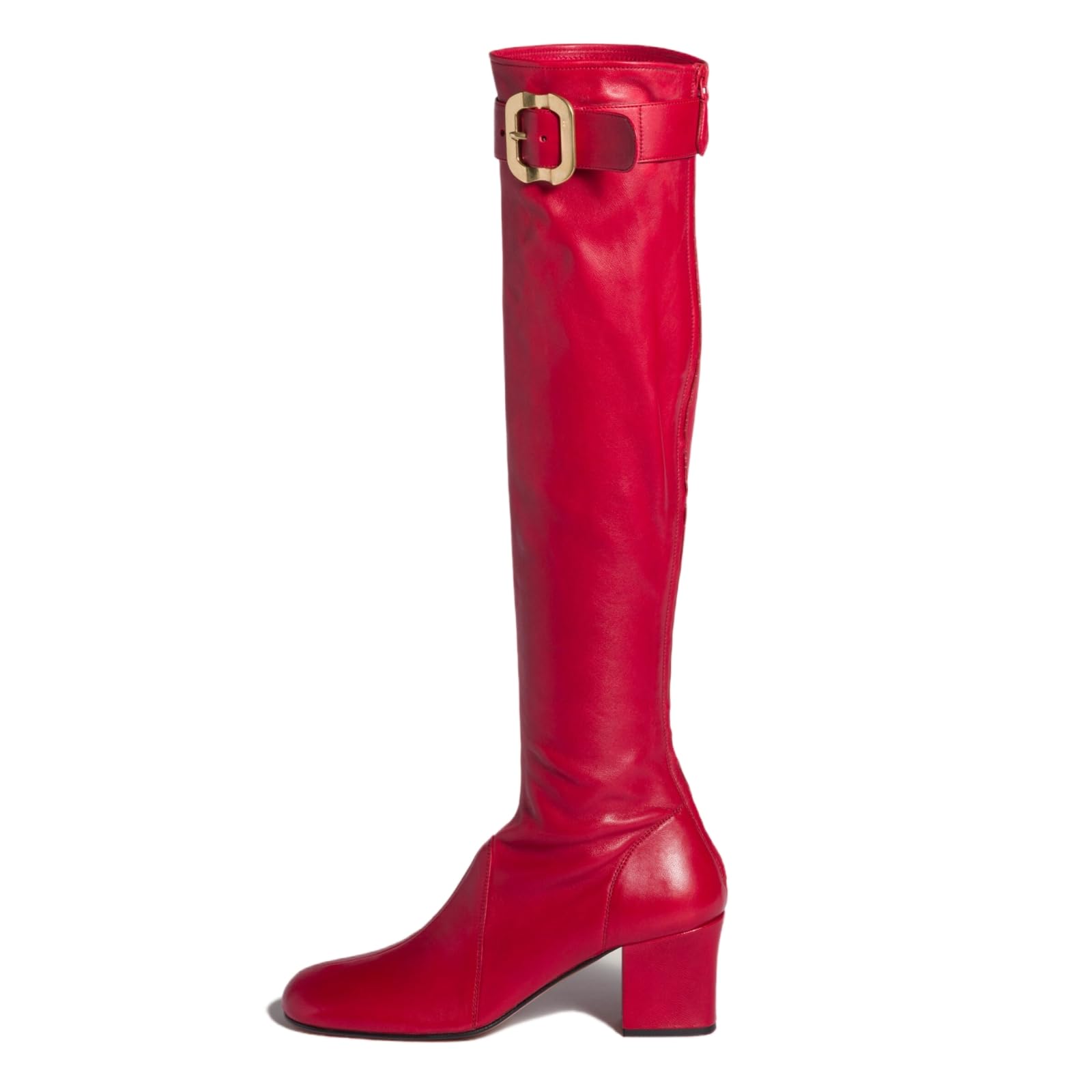 Knee High Boots for Women Side Zipper Buckle Elastic Chunky Heel Square Toe Tall Boot