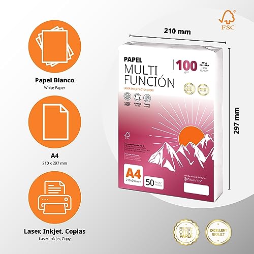 Image of Folios A4 100 g 100 Sheets, Multipurpose Paper for Printer, Sheets for Laser and Inkjet Printers, Photocopier, For Office Use, School Supplies, Pack of Folios - Ophituria (100g, 100h)