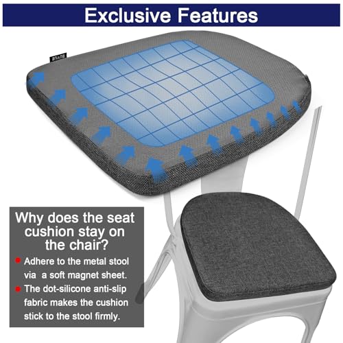Image of BUYUE Friendly Woven Fabric 14x14 Magnetic Cushions for Metal Chair Set of 4, Enhanced Anti-Slip Seat Pads for Dining Kitchen Cafe Stackable Chairs (U-Shape, Dark Gray, 4 Counts)
