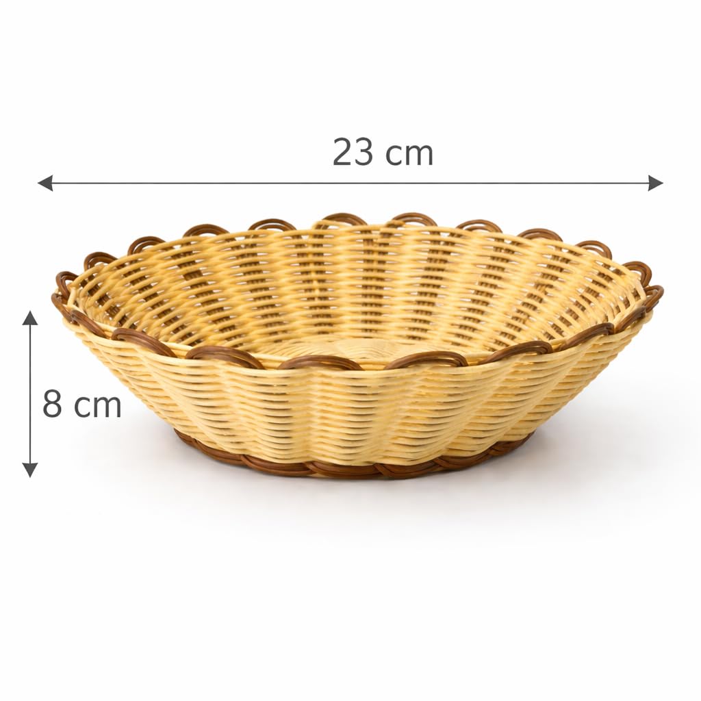 Gurubhai Equipments Multi-Use Wicker Serving Basket for Bread, Fruits & Snacks | Round Rattan Style Food Basket | Table Organizer for Home, Restaurants, Cafes & Hotels 2