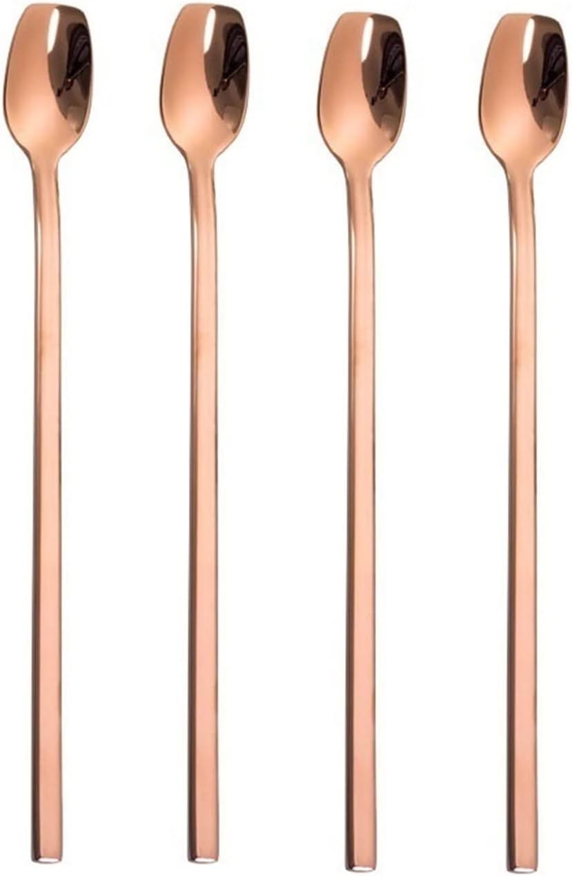 Dinner Spoon Thickened Long Handle Stirring Spoon 304 Stainless Steel Spoon Ice Spoon Travel Outdoor Coffee Spoon Long-Handled Spoon (Color : B) (B)