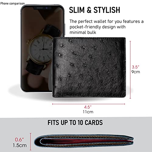 Image of HATA Men Leather Bifold Wallet RFID Blocking Front Pocket Exotic Billfold Handmade Gift For Birthday Wedding Anniversary Father's Day