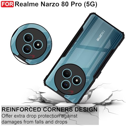 Image of CEDO Backcover for Realme Narzo 80 Pro (5G) | Camera Protection Shockproof Bumper-Edge | Acrylic Crystal Clear 360 Degree Protection TPU+PC | Transparent Eagle Back Case Cover (Black)