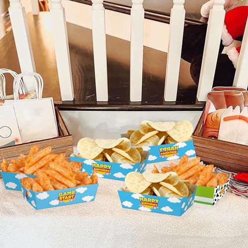 Xustanina 24 Pcs Cartoon Story Paper Food Tray Disposable Blue Sky and White Cloud Snack Bowls Toy Themed Birthday Party Supplies