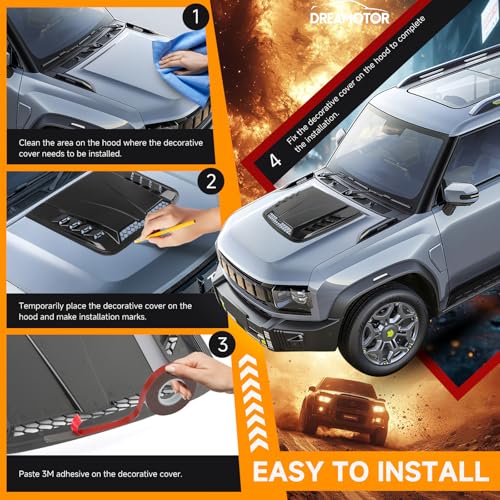 Image of DREAMOTOR Hood Scoops For Cars, Universal Hood Scoop Vents, Automotive Hood Scoops for Trucks Compatible with F150 F250 F350 Dodge Ram 1500 2500 Toyota Tundra GMC Sierra 1500 2500 Jeep Wrangler