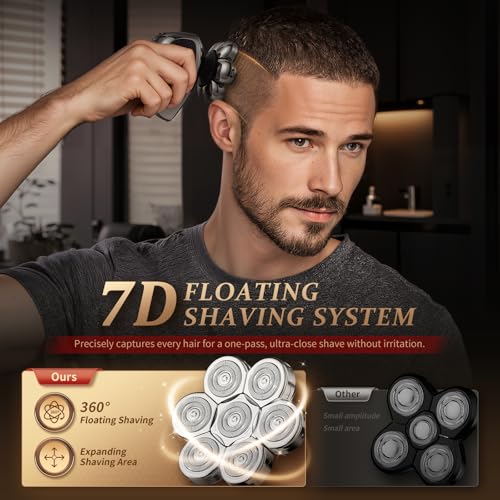 Image of Head Shavers for Bald Men, Professional 5-in-1 Electric Head Shaver Grooming Kit, 7D Floating Wet & Dry Electric Razor for Bald Heads with LED Smart Display & Type-C Charging for Hair /Face /Beard