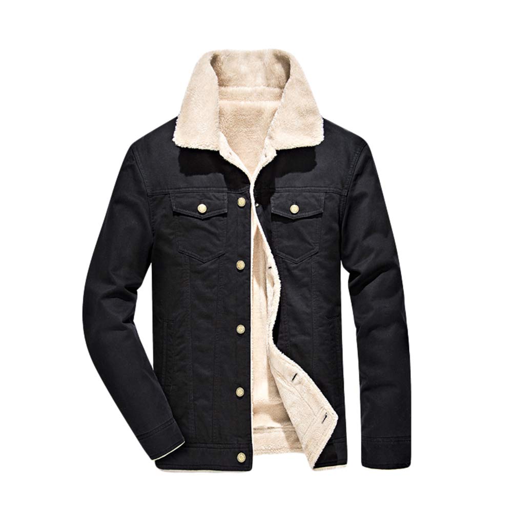 Ketamyy Men's Casual Winter Jackets with Faux Fur Lapel Collar Lining Cotton Military Coats Thicken Plus Velvet Outerwear Regular Fit Soft Army Style Aviator Button Down Pilot Jacket