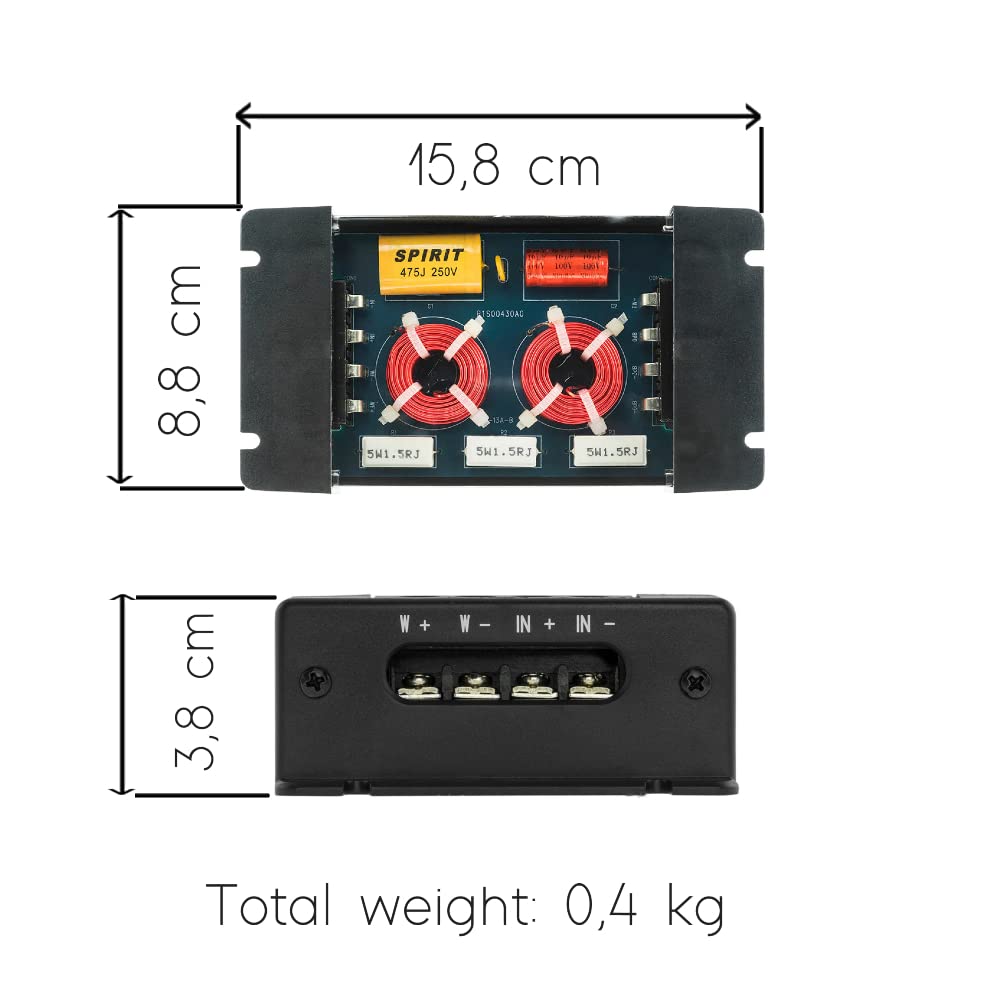 KIT-Set FÜR DS18 PRO-CFX 2 Passive Frequenzweichen 4 Ohm 300 Watt max. für 2-Wege-System Tieftöner Hochtöner mit Hochtöner-Empfindlichkeitsauswahl 0; - 3 dB; - 6 dB; pro Paar + 3 Gratis-Aufkleber