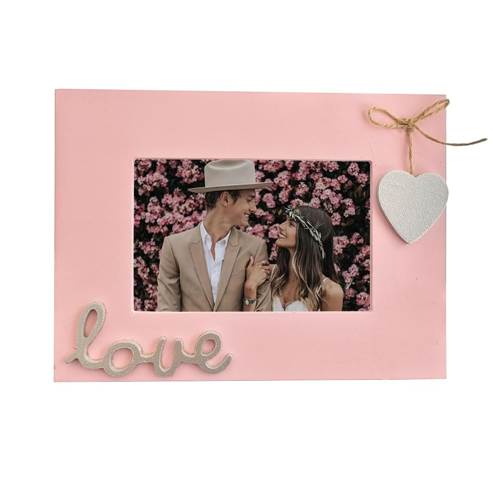 Simelecor Pink Heart Picture Frame Love Theme 4x6 Horizontal