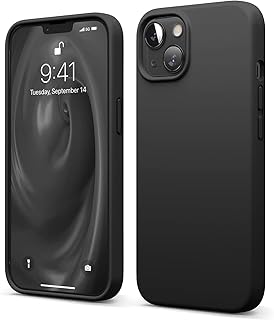 جراب سيليكون متوافق مع ايفون 13 / 14 6.1 مصنوع من جل السيليكون الناعم والمطاط مضاد للصدمات بلمسة نهائية غير لامعة وبطانة داخلية القماش اسود