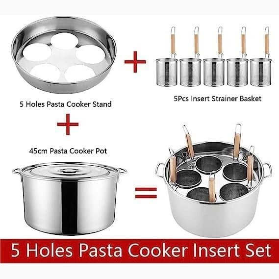 Cuocipasta Commerciale in Acciaio Inox a 3/4/5 Fori, Set di Inserti con divisore e scolapasta, pentole per la Cucina di casa, Ristorante, C, 5 Fori(A,5 Holes)