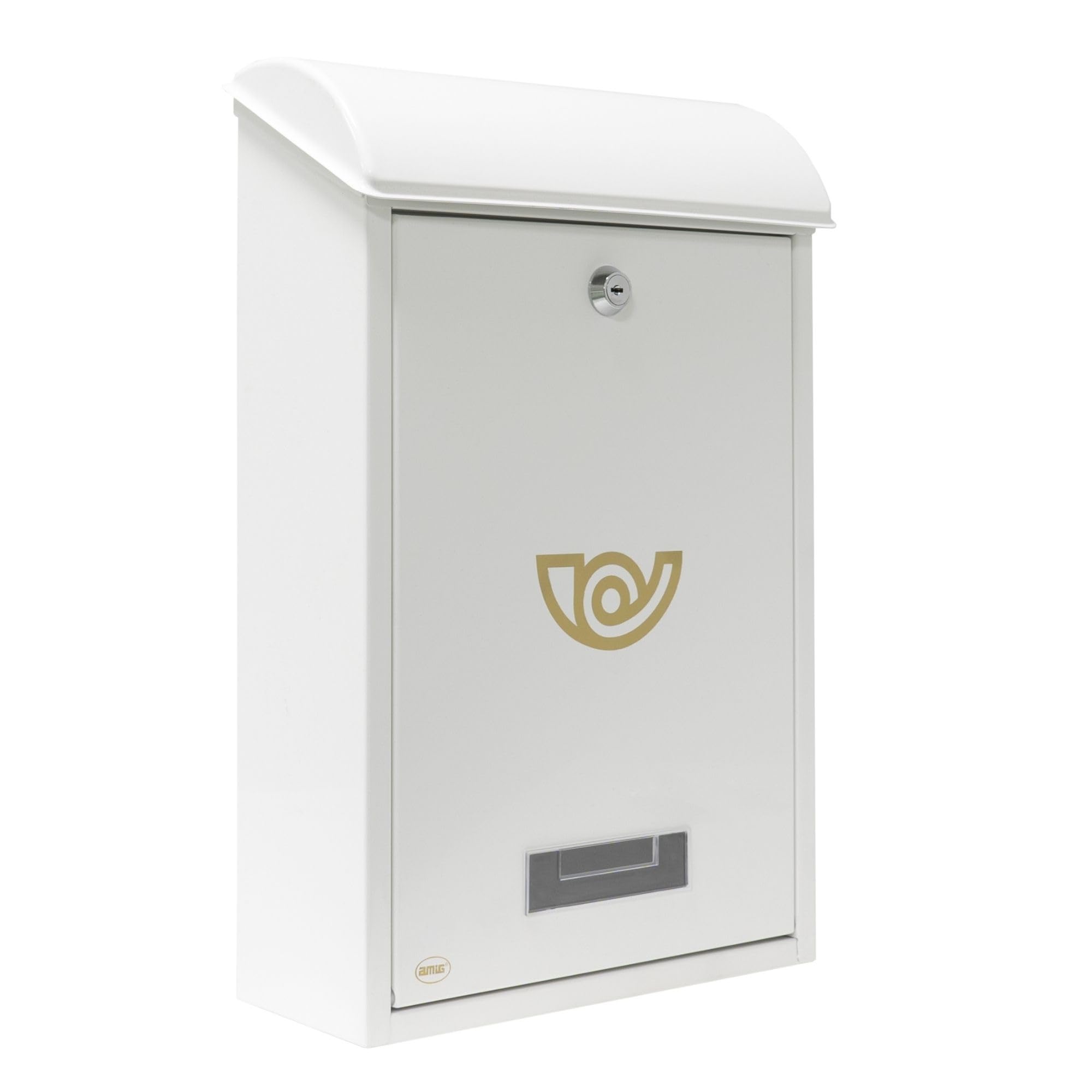 Amig - Buzón Exterior de Pared - Tamaño Compacto para DIN A4 - Apertura Frontal con Cerradura - Acero - Blanco - Fácil de Instalar en Puertas o Verjas - 40 x 24 x 8 cm