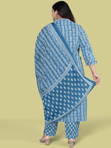 Image of MIRCHI FASHION Pure Cotton Plus Size Straight Kurta Set with Dupatta | 3 Piece Summer Ethnic Kurta Pant Set | Office Wear Salwar Suit for Women