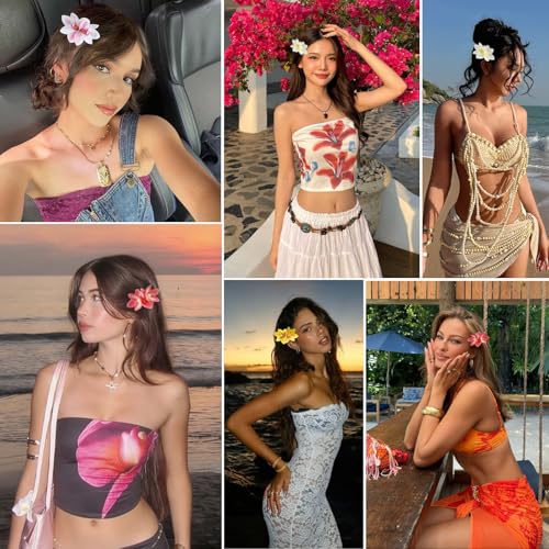 4 Pinzas para el cabello con flores hawaianas artificiales miniatura 6