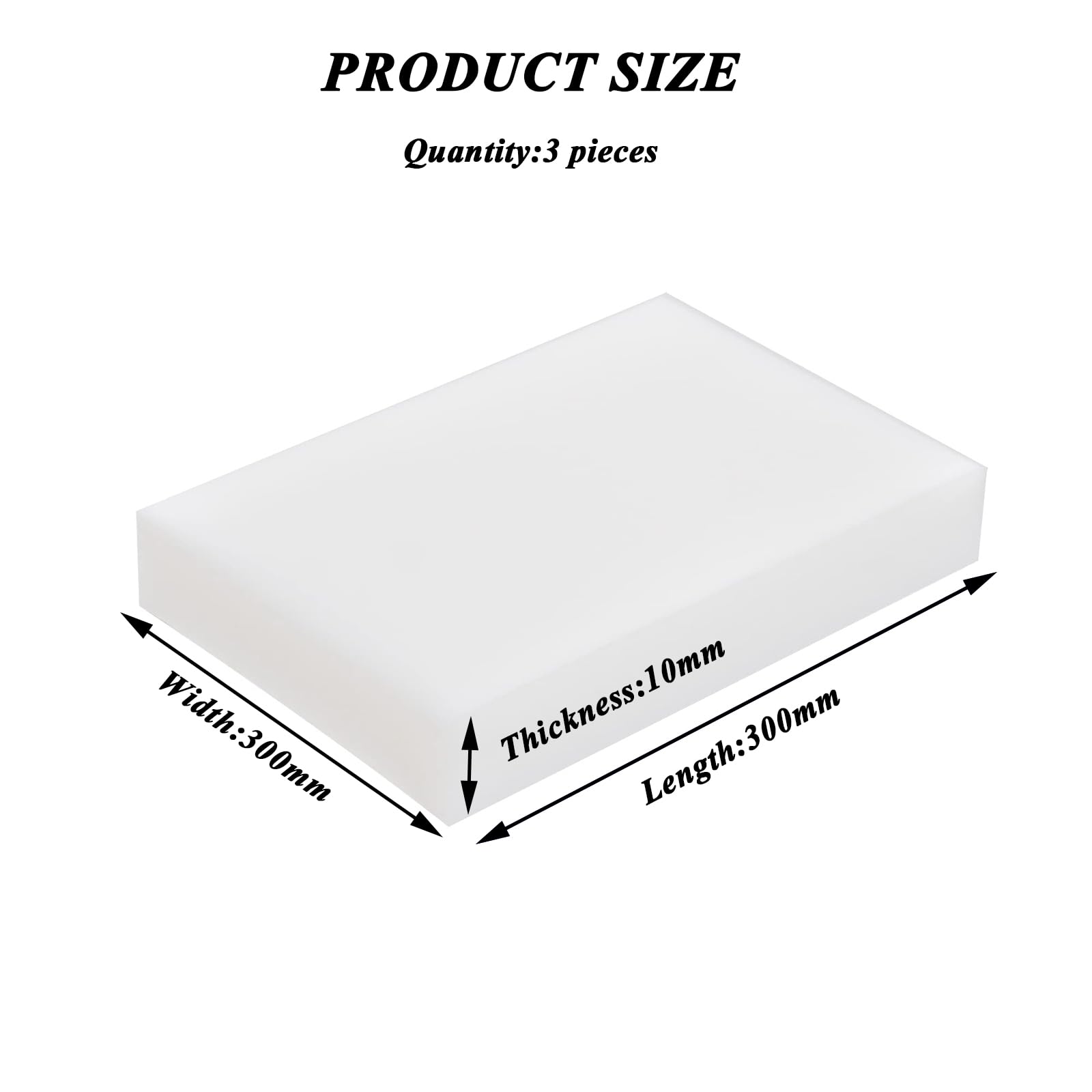 TIHONORI 3 Pieces of 300Mm*300Mm White Nylon Sheets with A Thickness of 5Mm-10Mm Suitable for DIY, Construction, Mechanical Engineering,10mm