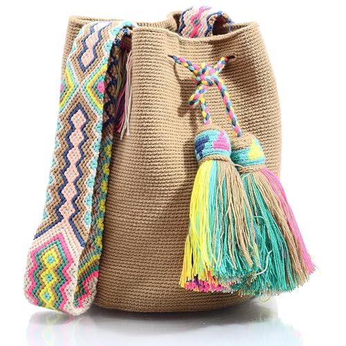 Image of WYOU Designer Wayuu Hand-Crochet Woven Summer Beach Bag for Everyday, Travel-Large Beachy Purse, Colorful Purses for Women