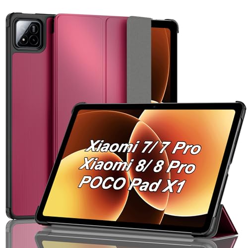 DLveer Hülle für Xiaomi Pad 7/ Pad 8/ Pad 7 Pro/Pad 8 Pro (11.2 Zoll), Slim Smart Schutzhülle mit Stander, Rotwein